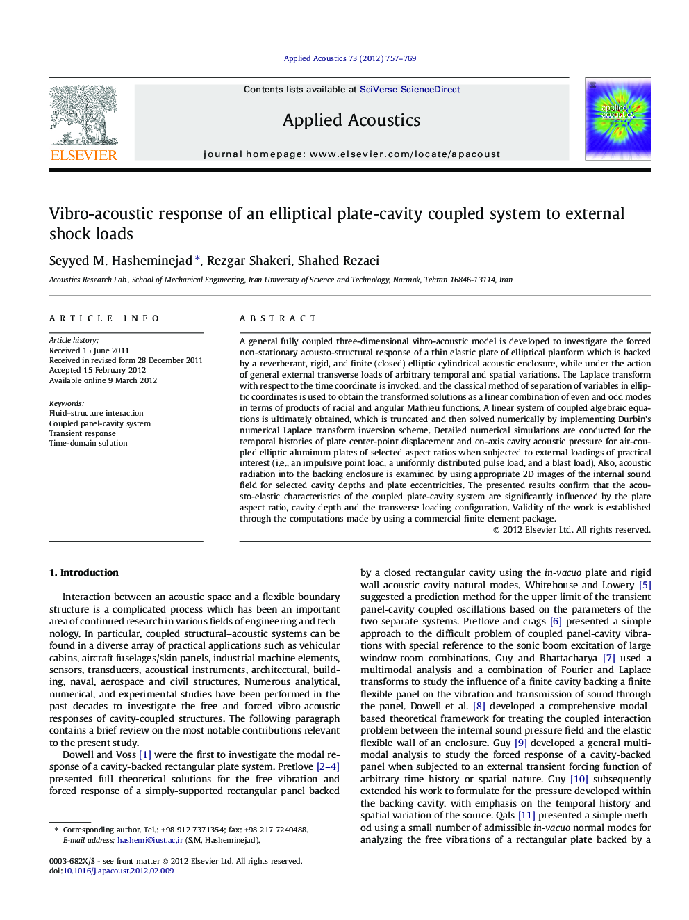 Vibro-acoustic response of an elliptical plate-cavity coupled system to external shock loads