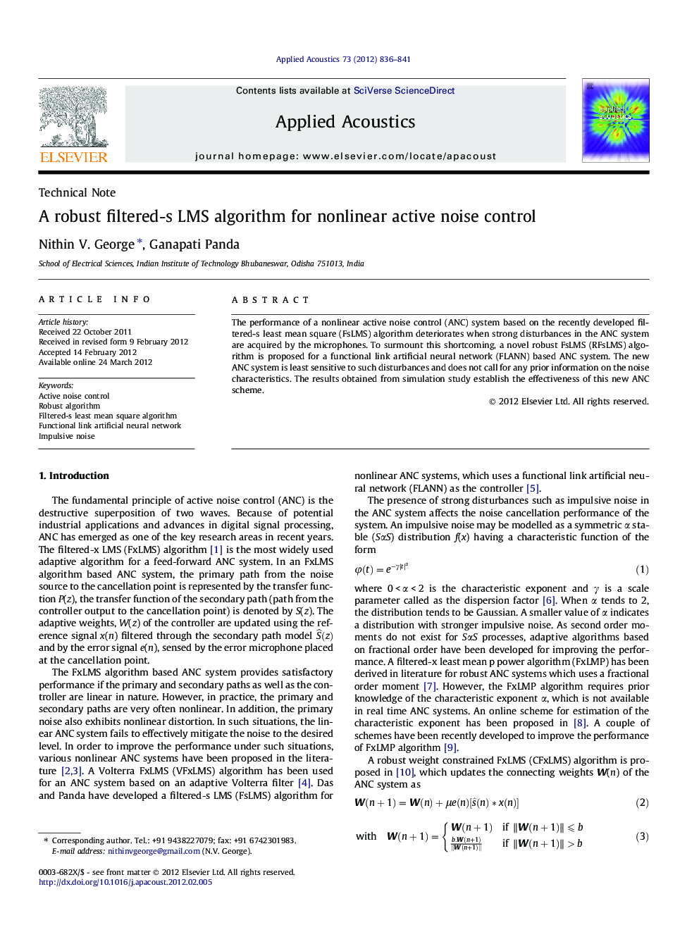 A robust filtered-s LMS algorithm for nonlinear active noise control