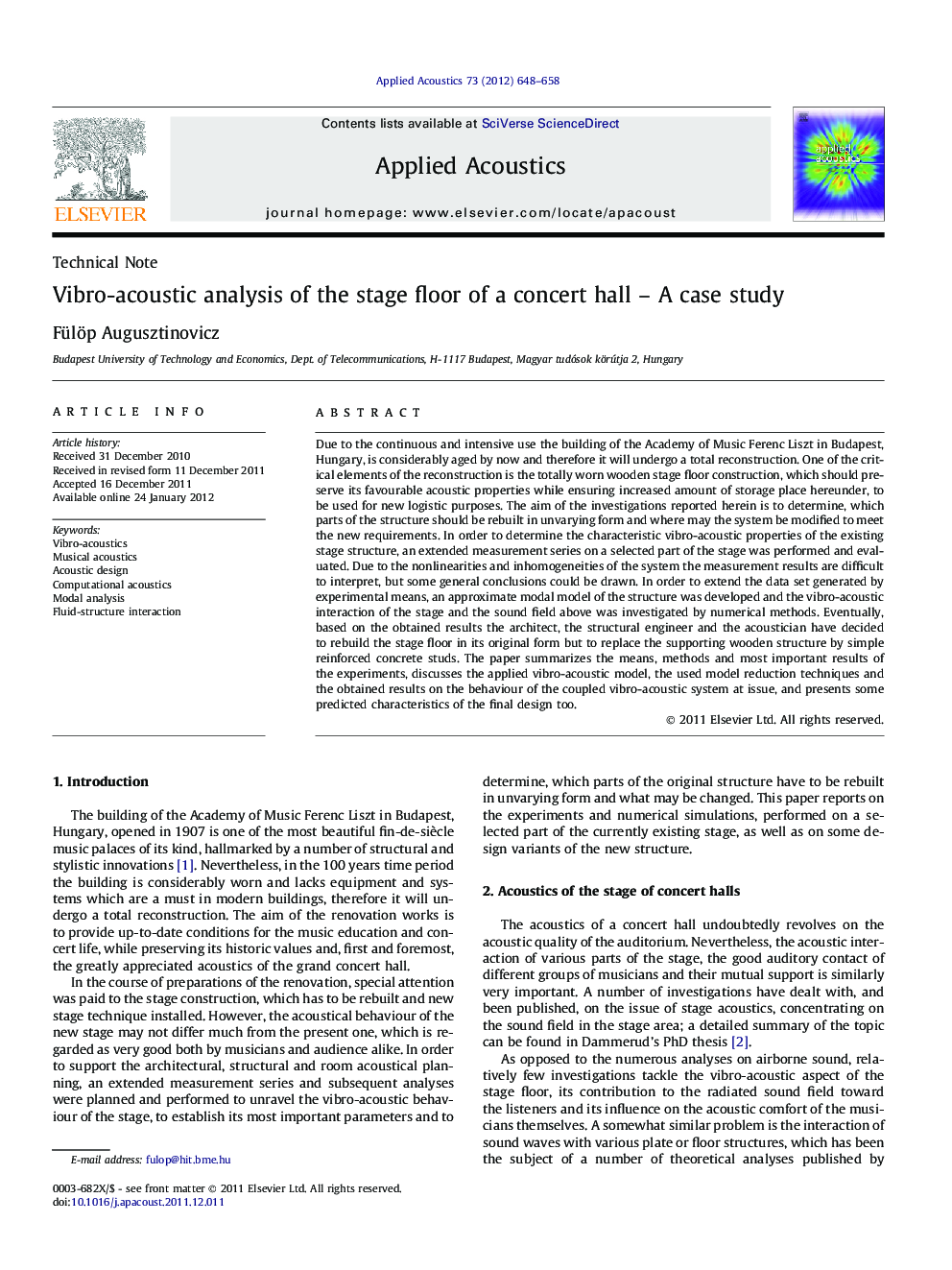 Vibro-acoustic analysis of the stage floor of a concert hall – A case study