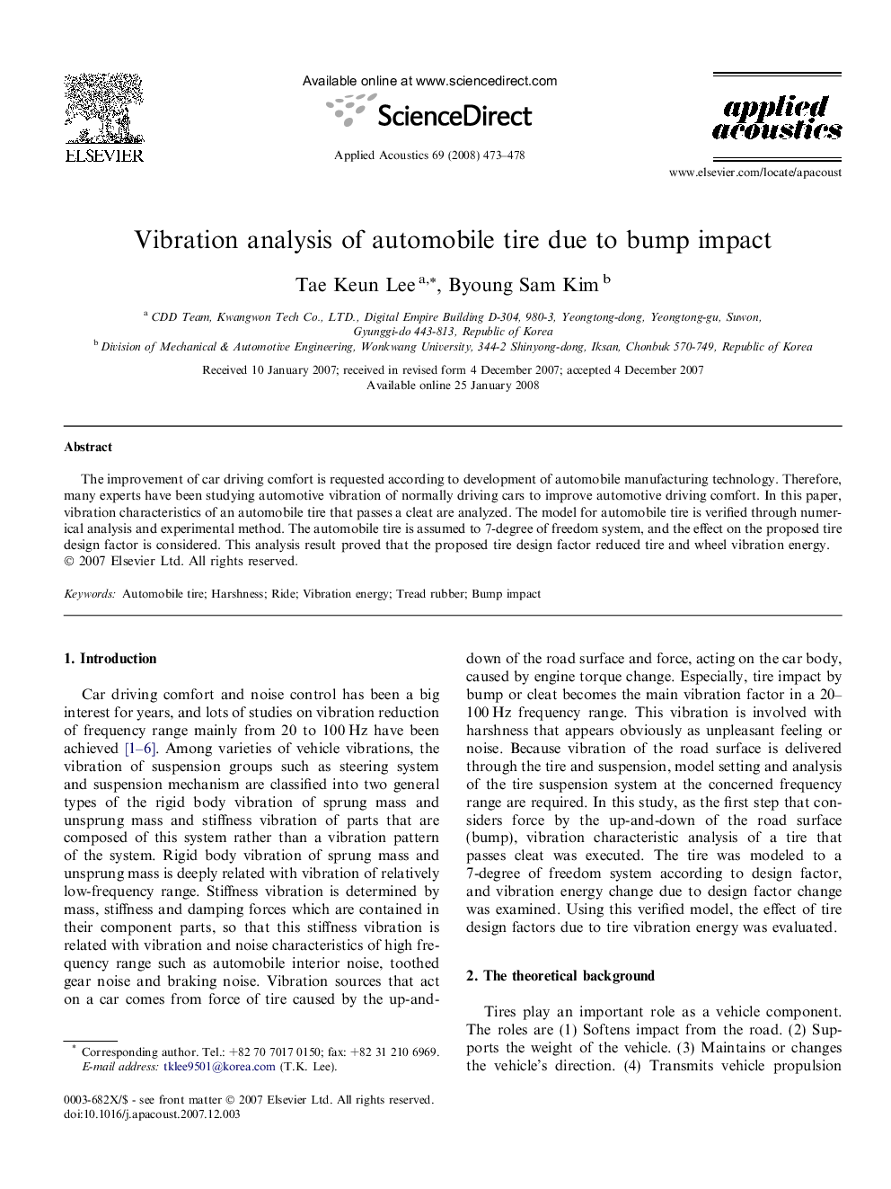 Vibration analysis of automobile tire due to bump impact