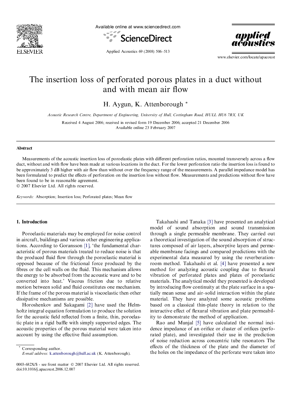 The insertion loss of perforated porous plates in a duct without and with mean air flow