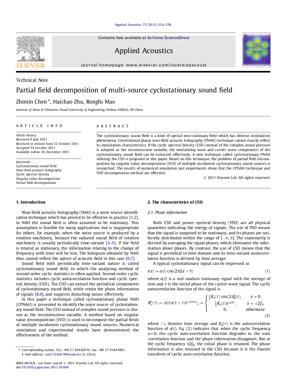 Partial field decomposition of multi-source cyclostationary sound field