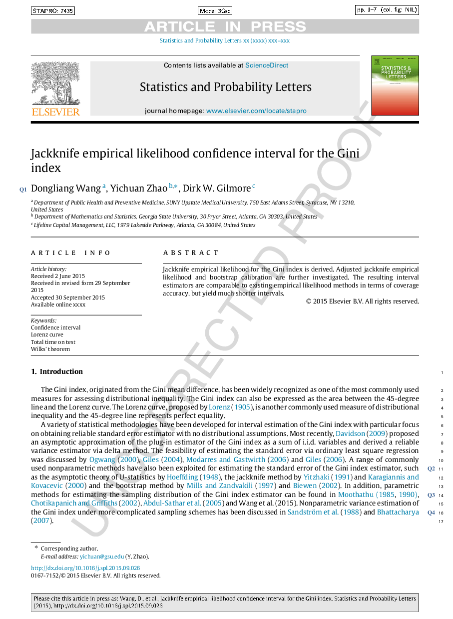 Jackknife empirical likelihood confidence interval for the Gini index