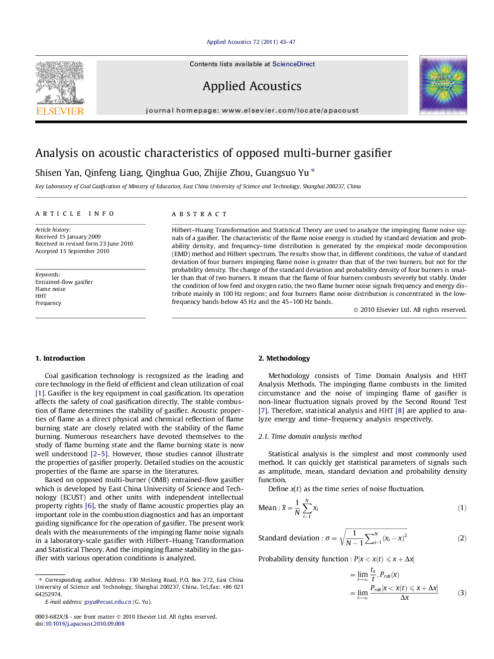 Analysis on acoustic characteristics of opposed multi-burner gasifier