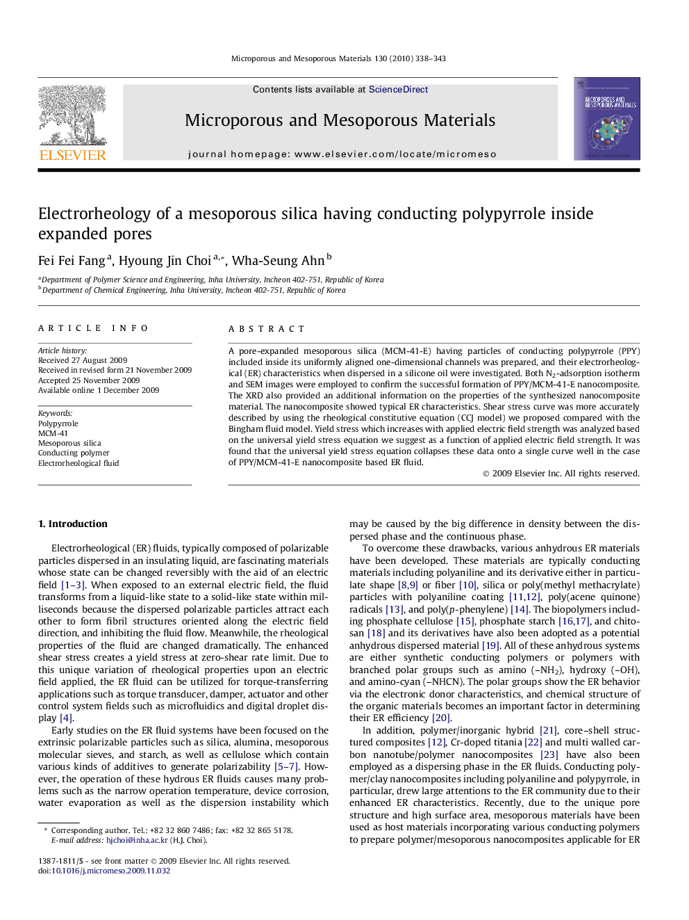 Electrorheology of a mesoporous silica having conducting polypyrrole inside expanded pores