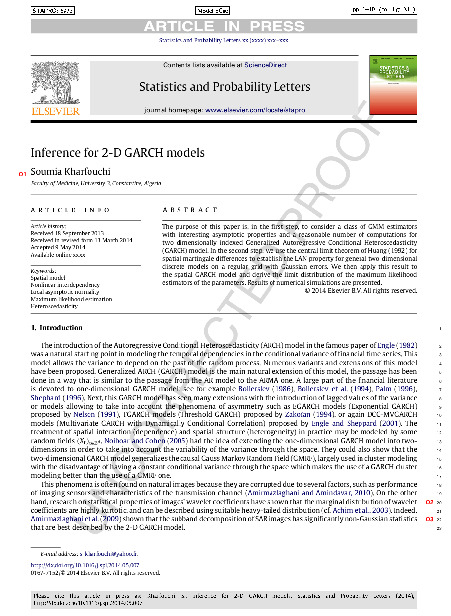 Inference for 2-D GARCH models