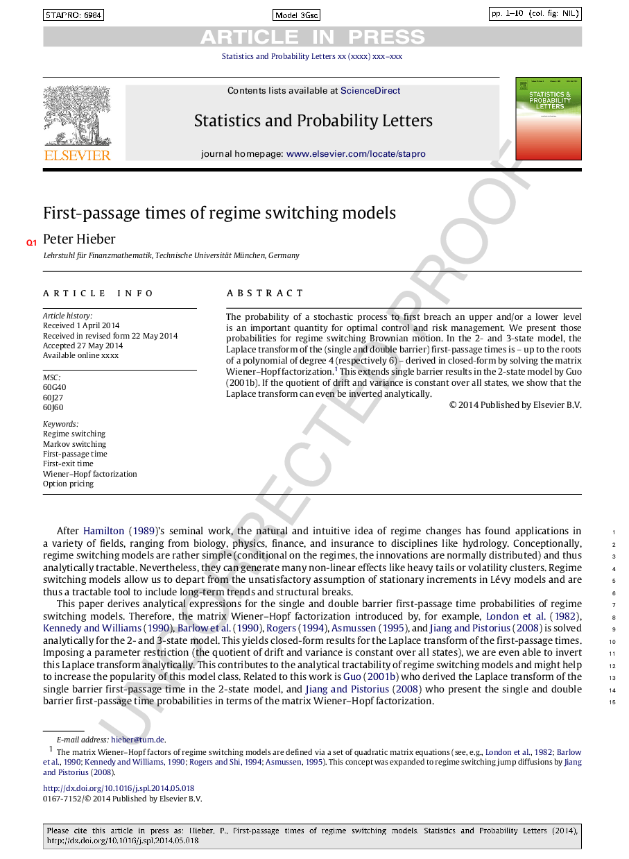 First-passage times of regime switching models