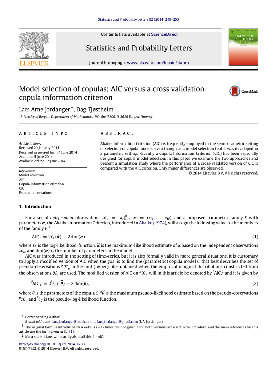 Model selection of copulas: AIC versus a cross validation copula information criterion