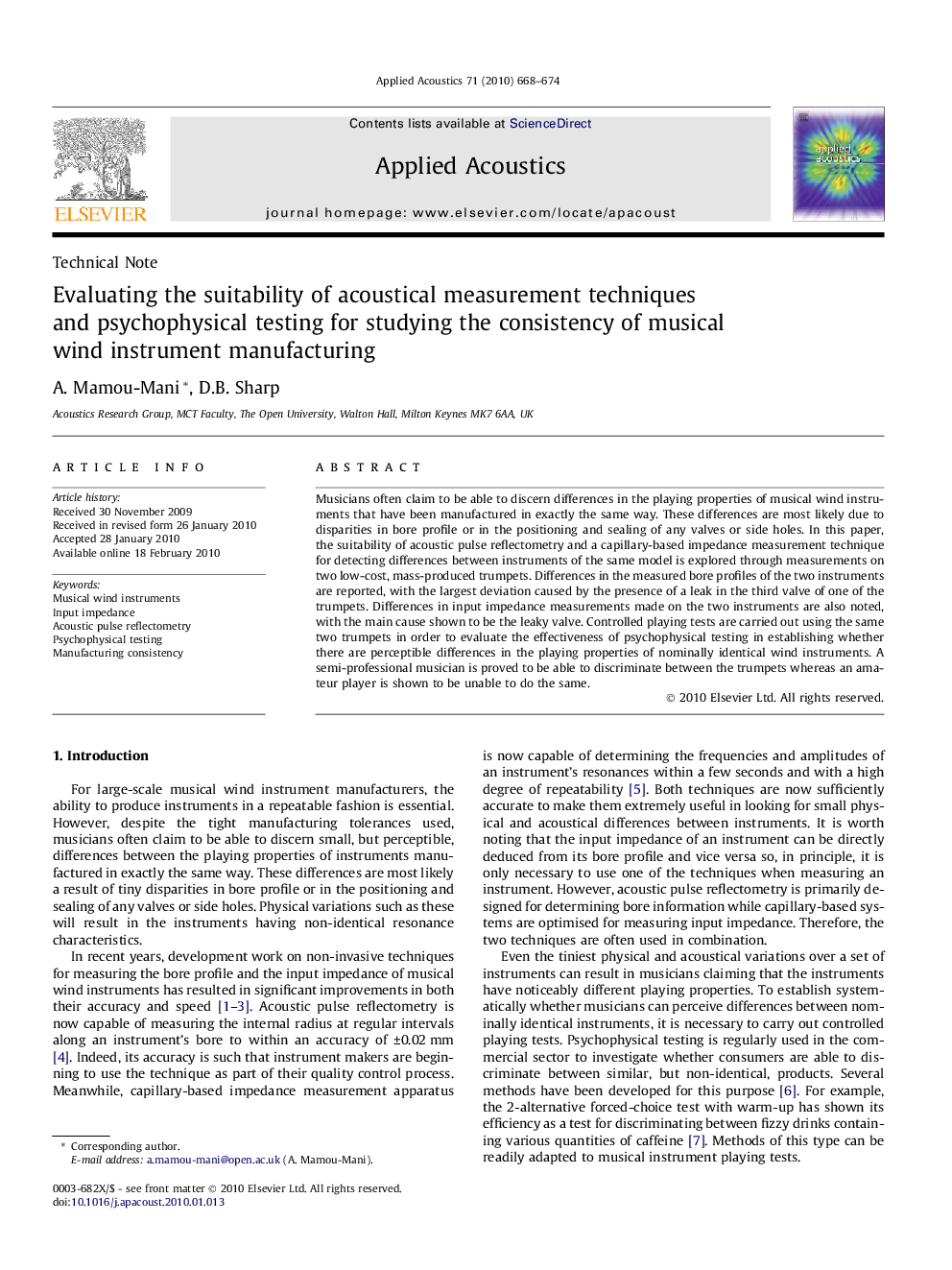 Evaluating the suitability of acoustical measurement techniques and psychophysical testing for studying the consistency of musical wind instrument manufacturing