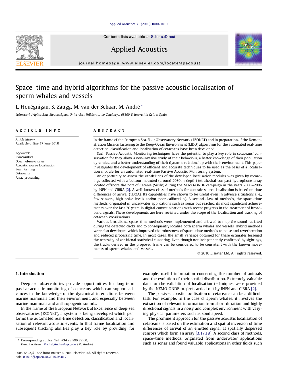 Space–time and hybrid algorithms for the passive acoustic localisation of sperm whales and vessels