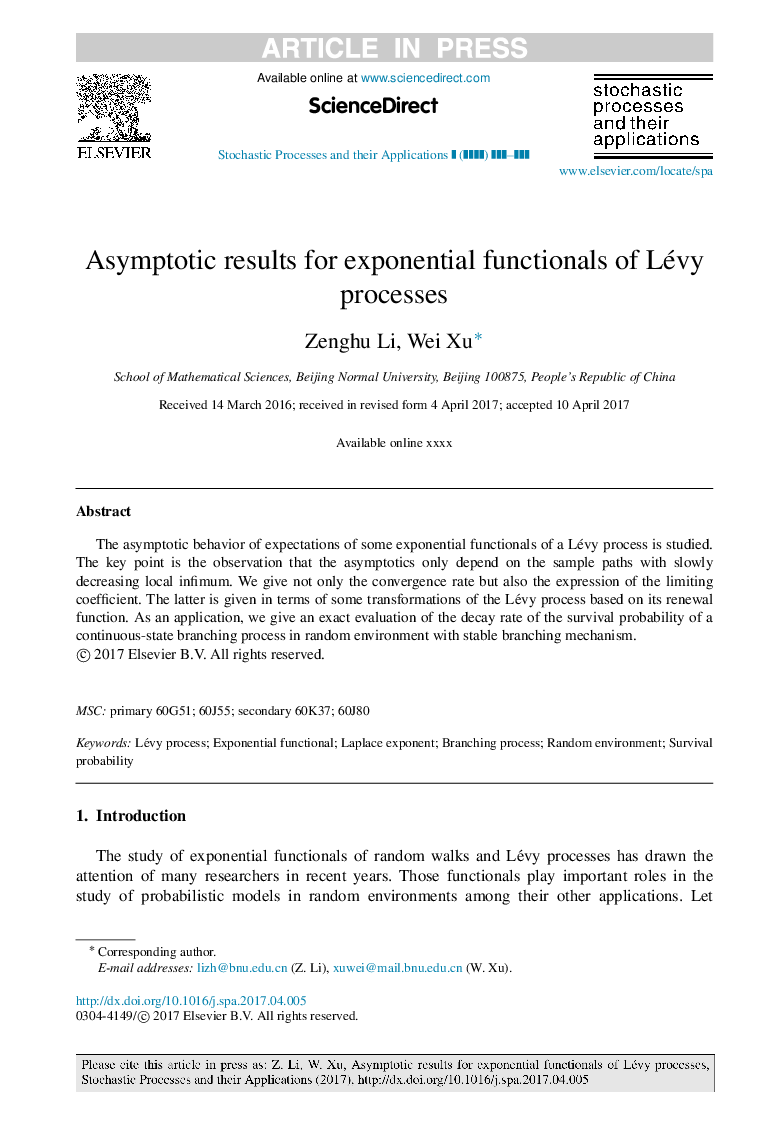 Asymptotic results for exponential functionals of Lévy processes