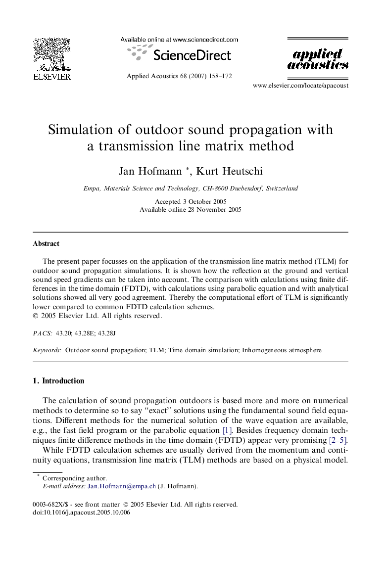 Simulation of outdoor sound propagation with a transmission line matrix method