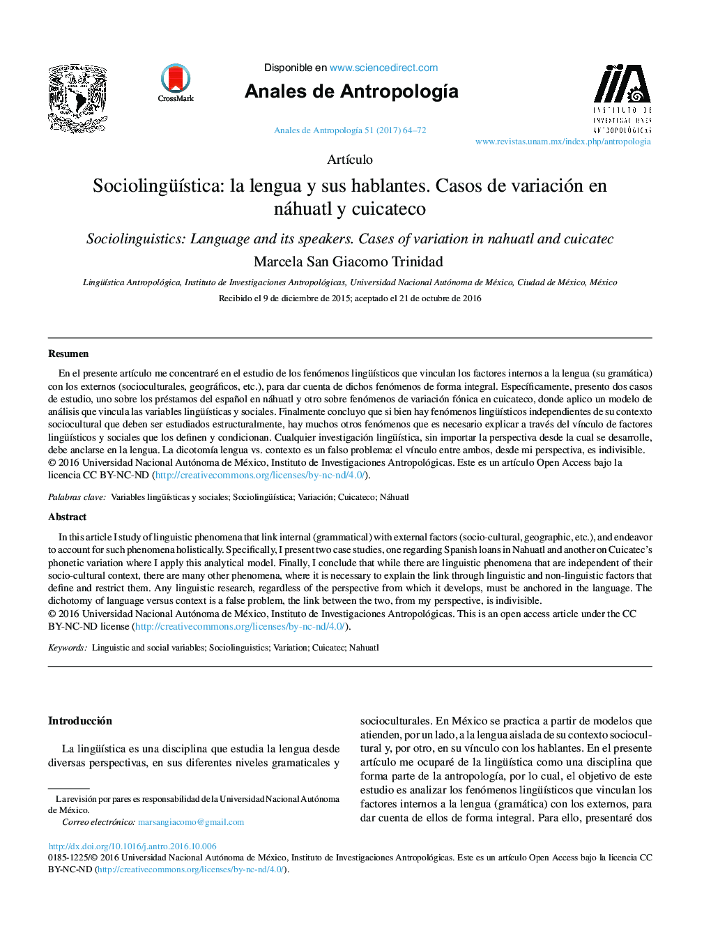 SociolingüÃ­stica: la lengua y sus hablantes. Casos de variación en náhuatl y cuicateco