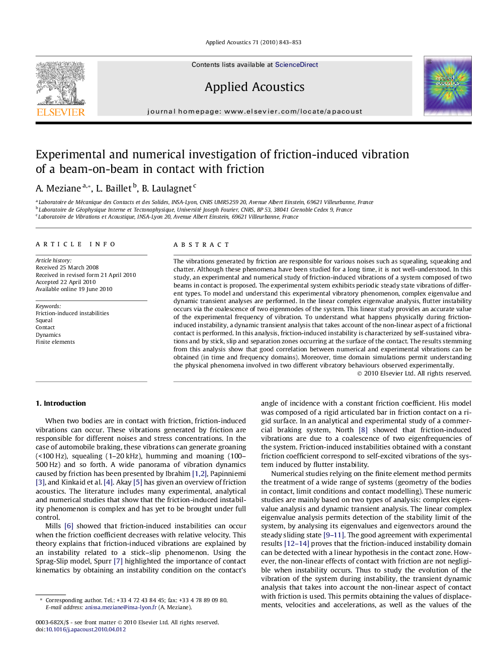 Experimental and numerical investigation of friction-induced vibration of a beam-on-beam in contact with friction