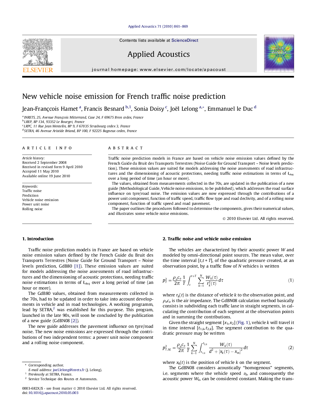 New vehicle noise emission for French traffic noise prediction