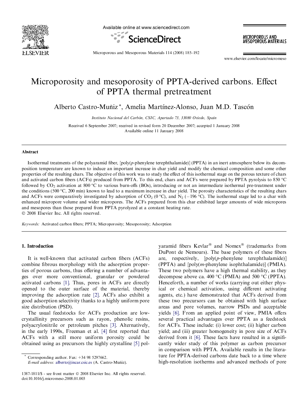 Microporosity and mesoporosity of PPTA-derived carbons. Effect of PPTA thermal pretreatment