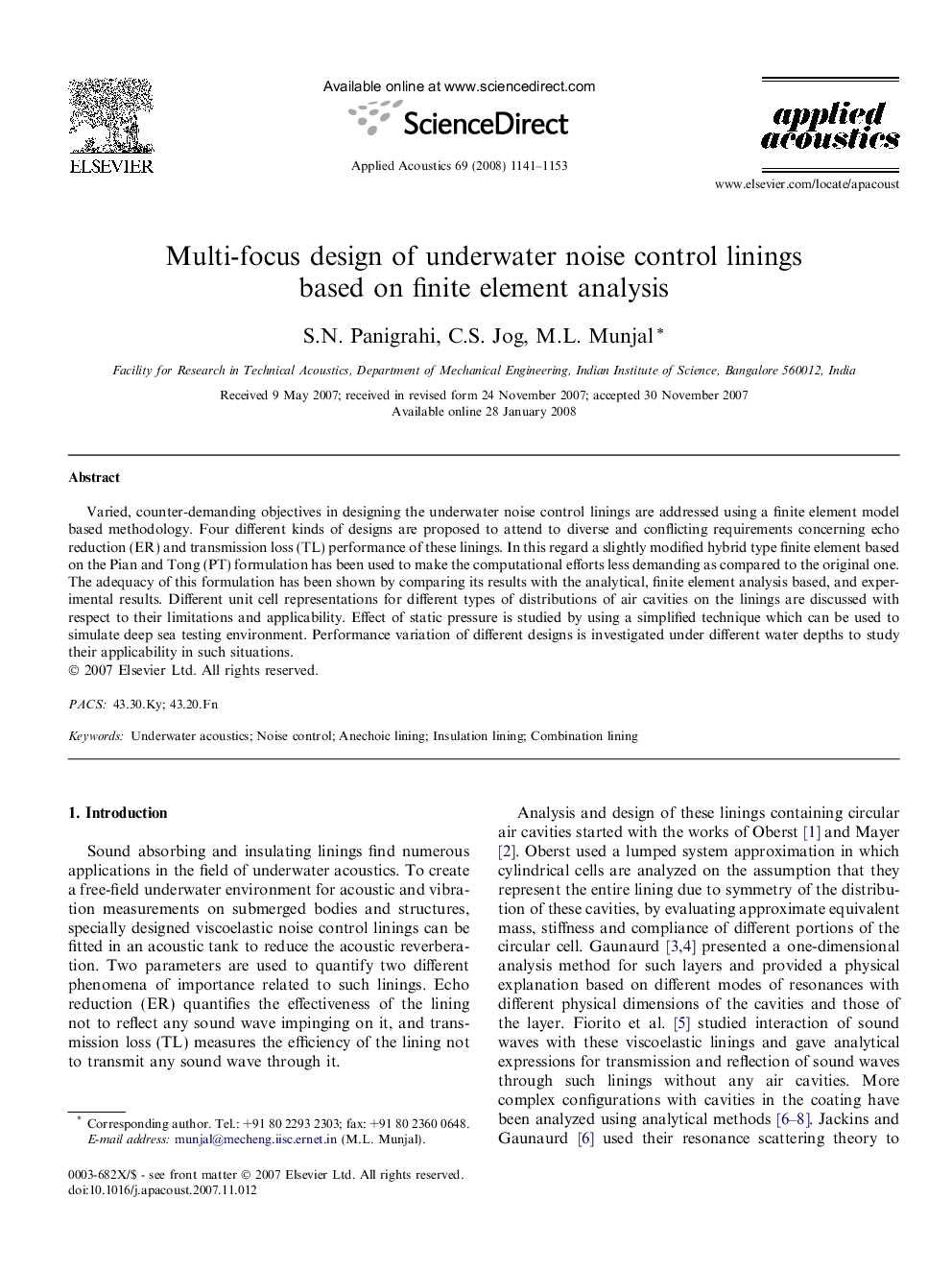 Multi-focus design of underwater noise control linings based on finite element analysis