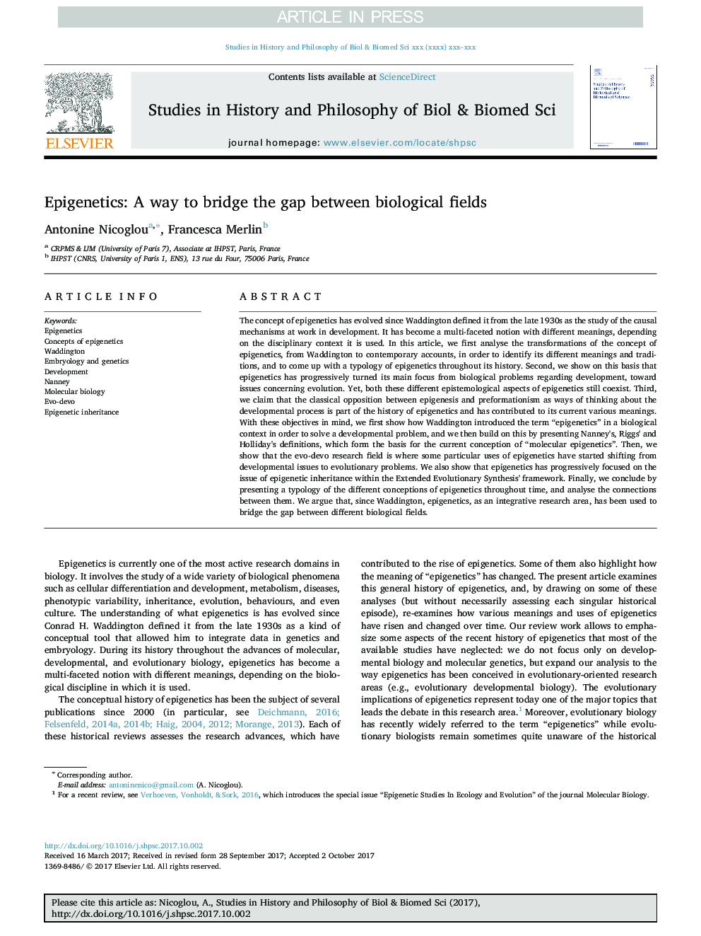 Epigenetics: A way to bridge the gap between biological fields