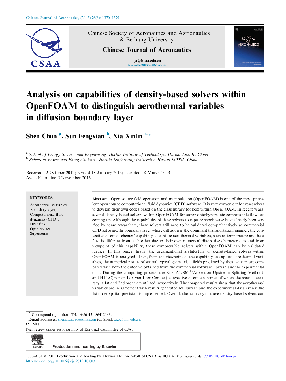 Analysis on capabilities of density-based solvers within OpenFOAM to distinguish aerothermal variables in diffusion boundary layer 