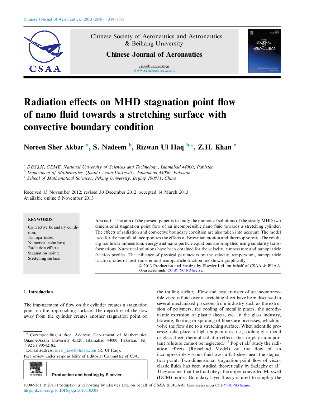 Radiation effects on MHD stagnation point flow of nano fluid towards a stretching surface with convective boundary condition 