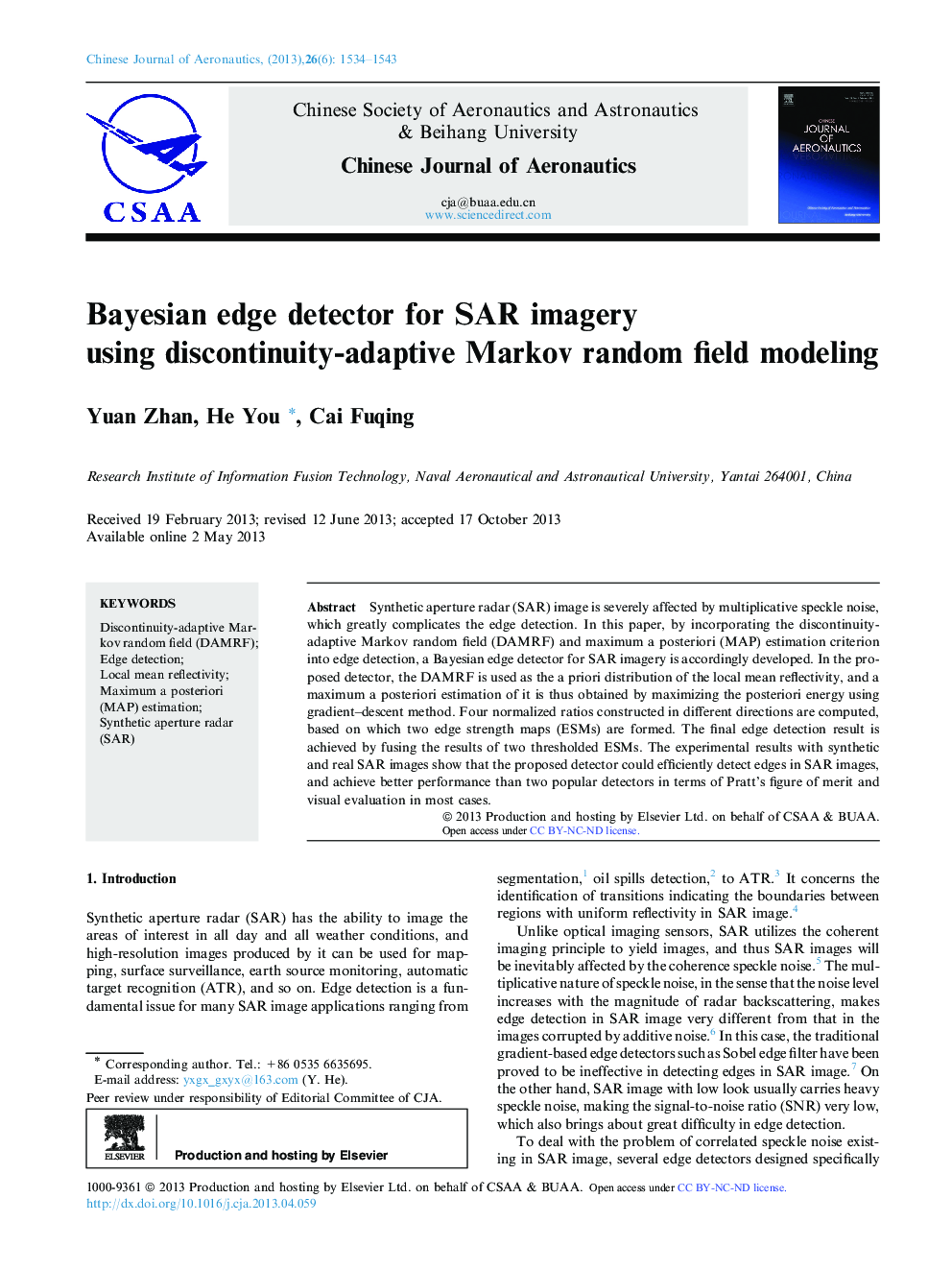 Bayesian edge detector for SAR imagery using discontinuity-adaptive Markov random field modeling 