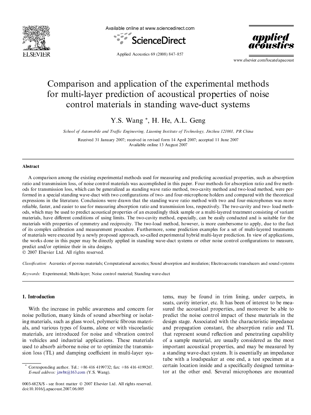 Comparison and application of the experimental methods for multi-layer prediction of acoustical properties of noise control materials in standing wave-duct systems