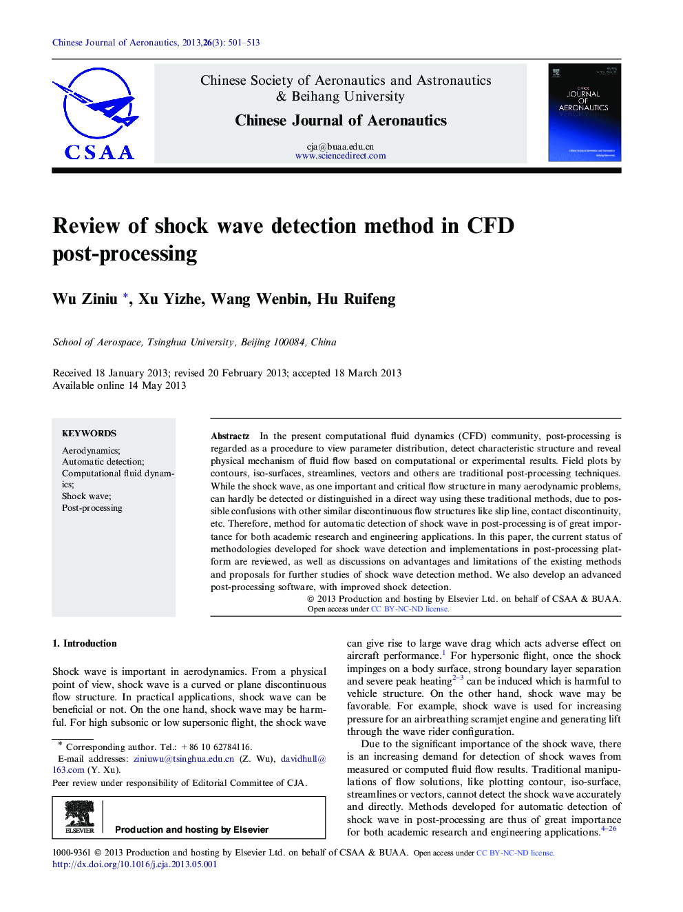 Review of shock wave detection method in CFD post-processing 