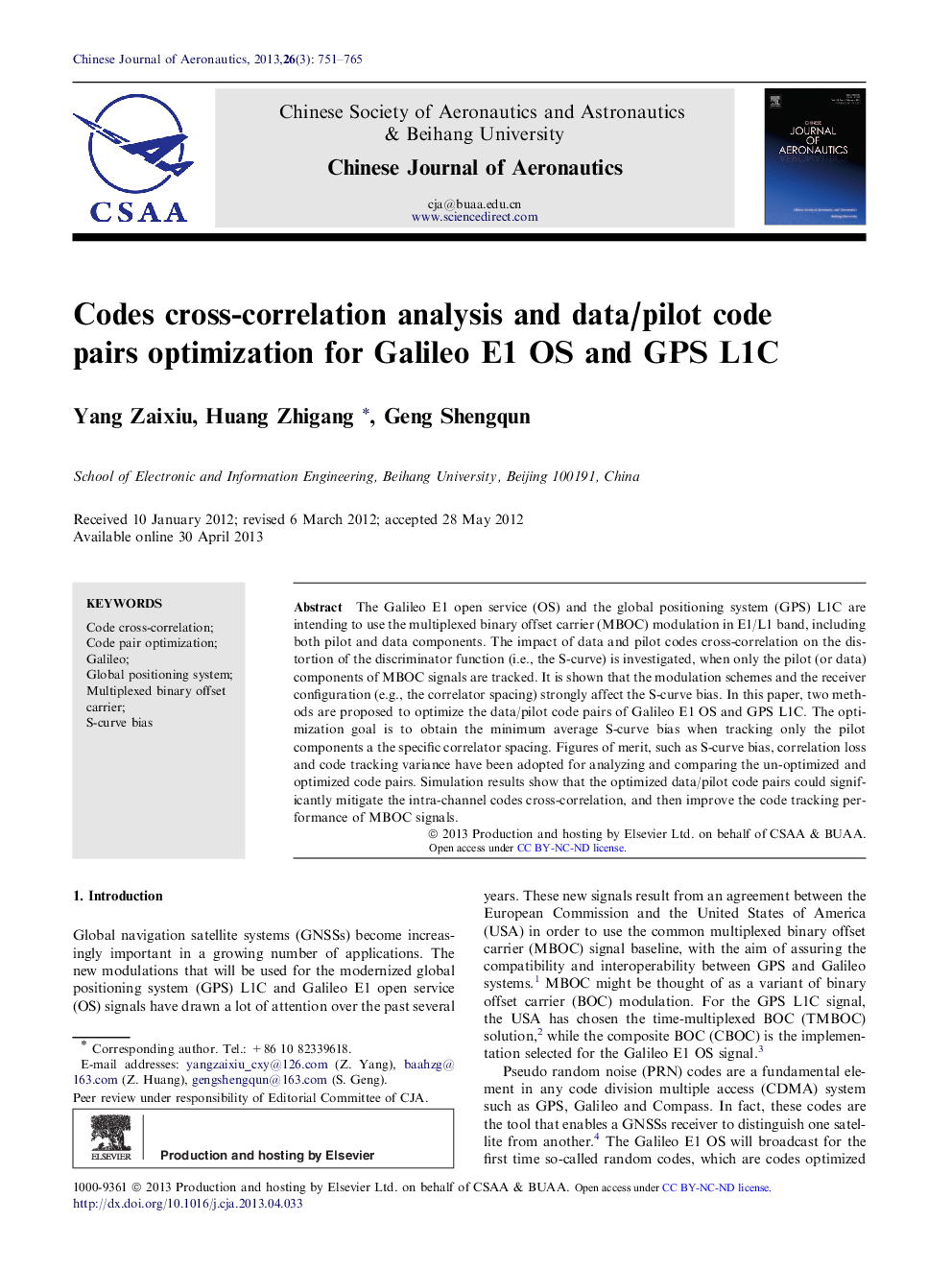 Codes cross-correlation analysis and data/pilot code pairs optimization for Galileo E1 OS and GPS L1C 