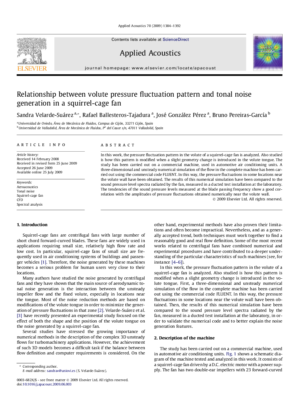 Relationship between volute pressure fluctuation pattern and tonal noise generation in a squirrel-cage fan