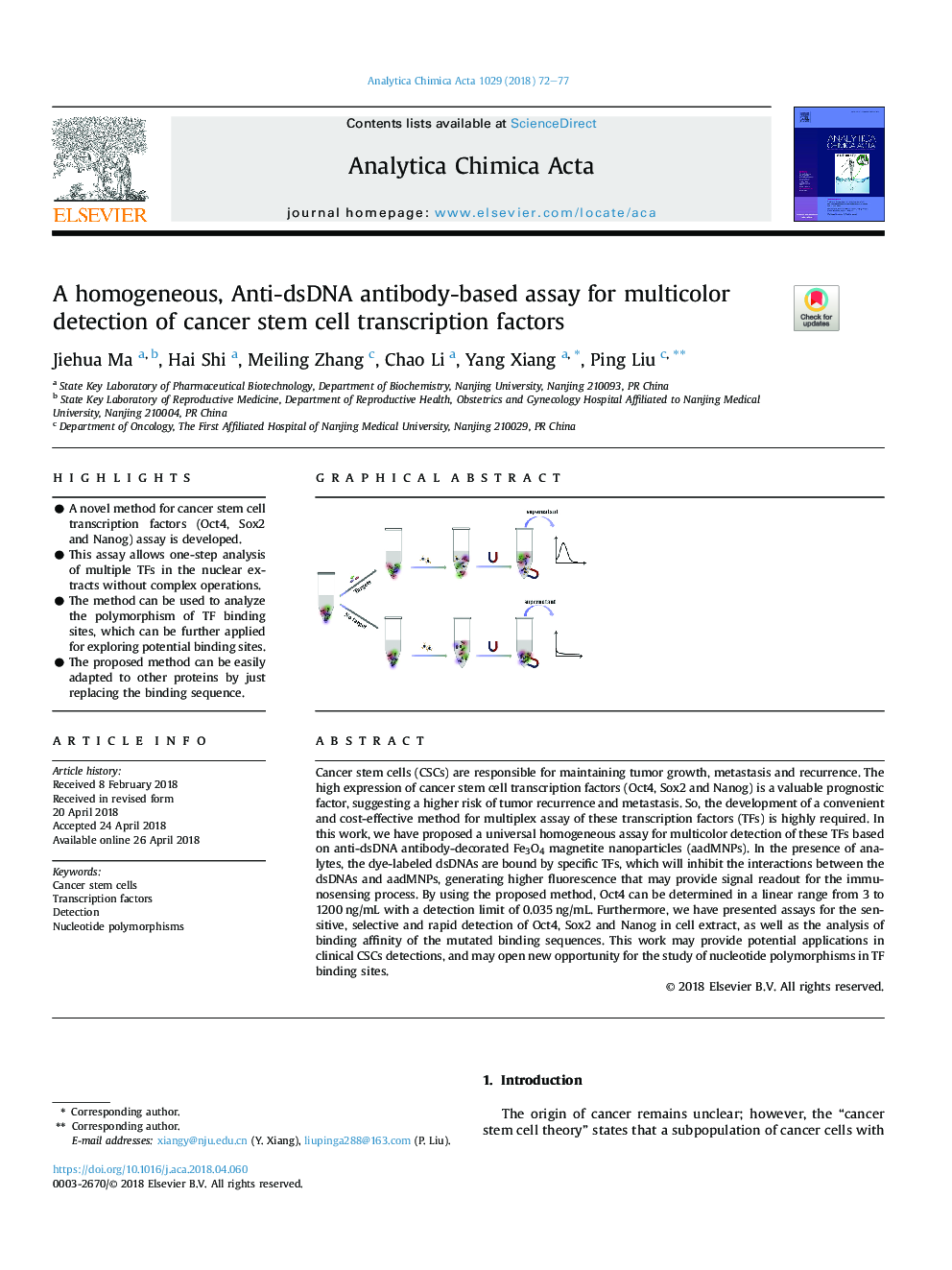 A homogeneous, Anti-dsDNA antibody-based assay for multicolor detection of cancer stem cell transcription factors