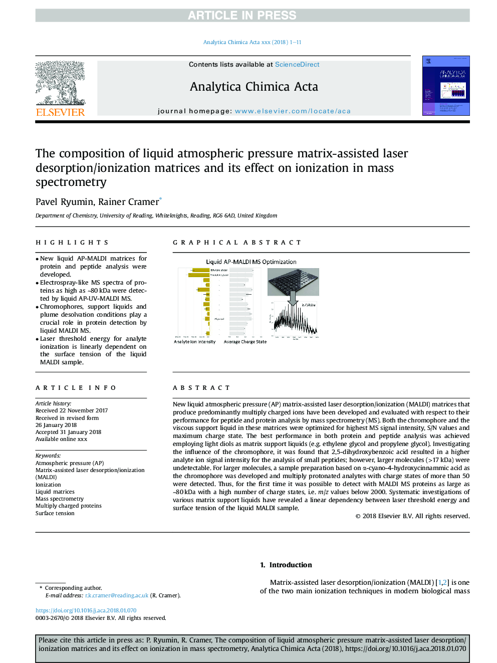 The composition of liquid atmospheric pressure matrix-assisted laser desorption/ionization matrices and its effect on ionization in mass spectrometry