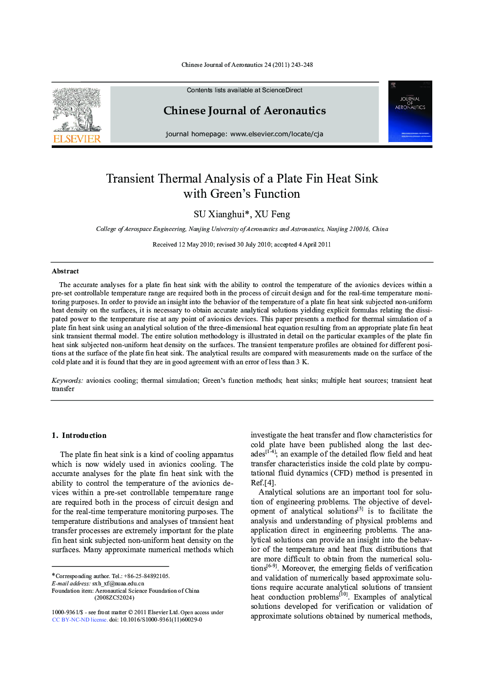 Transient Thermal Analysis of a Plate Fin Heat Sink with Green's Function 