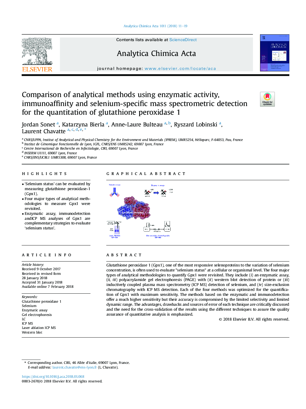 مقایسه روشهای تحلیلی با استفاده از فعالیت آنزیمی، تشخیص ایمونوفیلی و تشخیص طیف سنج جرمی سلنیوم برای کاهش گلوتاتیون پراکسیداز 1 