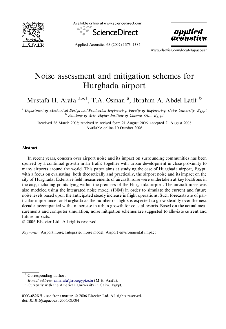 Noise assessment and mitigation schemes for Hurghada airport