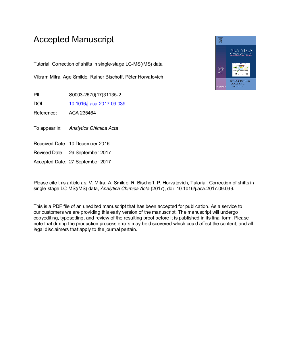 Tutorial: Correction of shifts in single-stage LC-MS(/MS) data