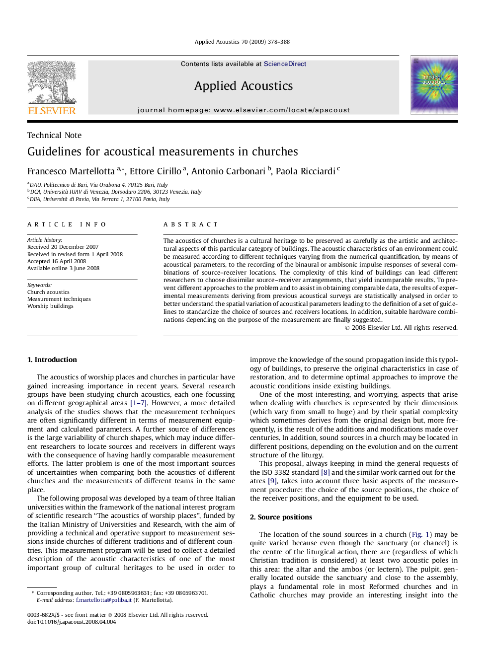 Guidelines for acoustical measurements in churches