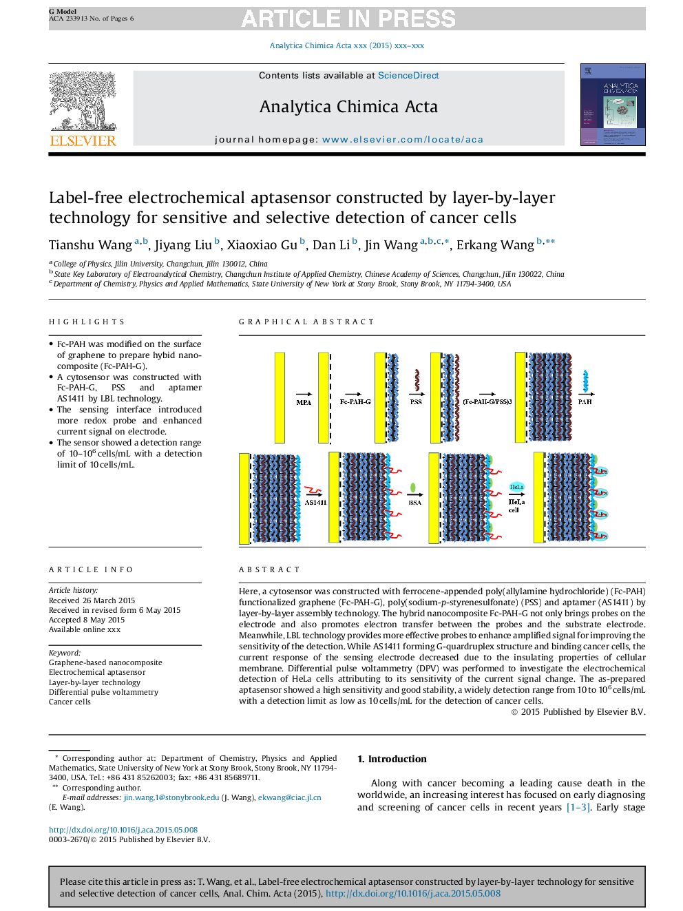 Label-free electrochemical aptasensor constructed by layer-by-layer technology for sensitive and selective detection of cancer cells