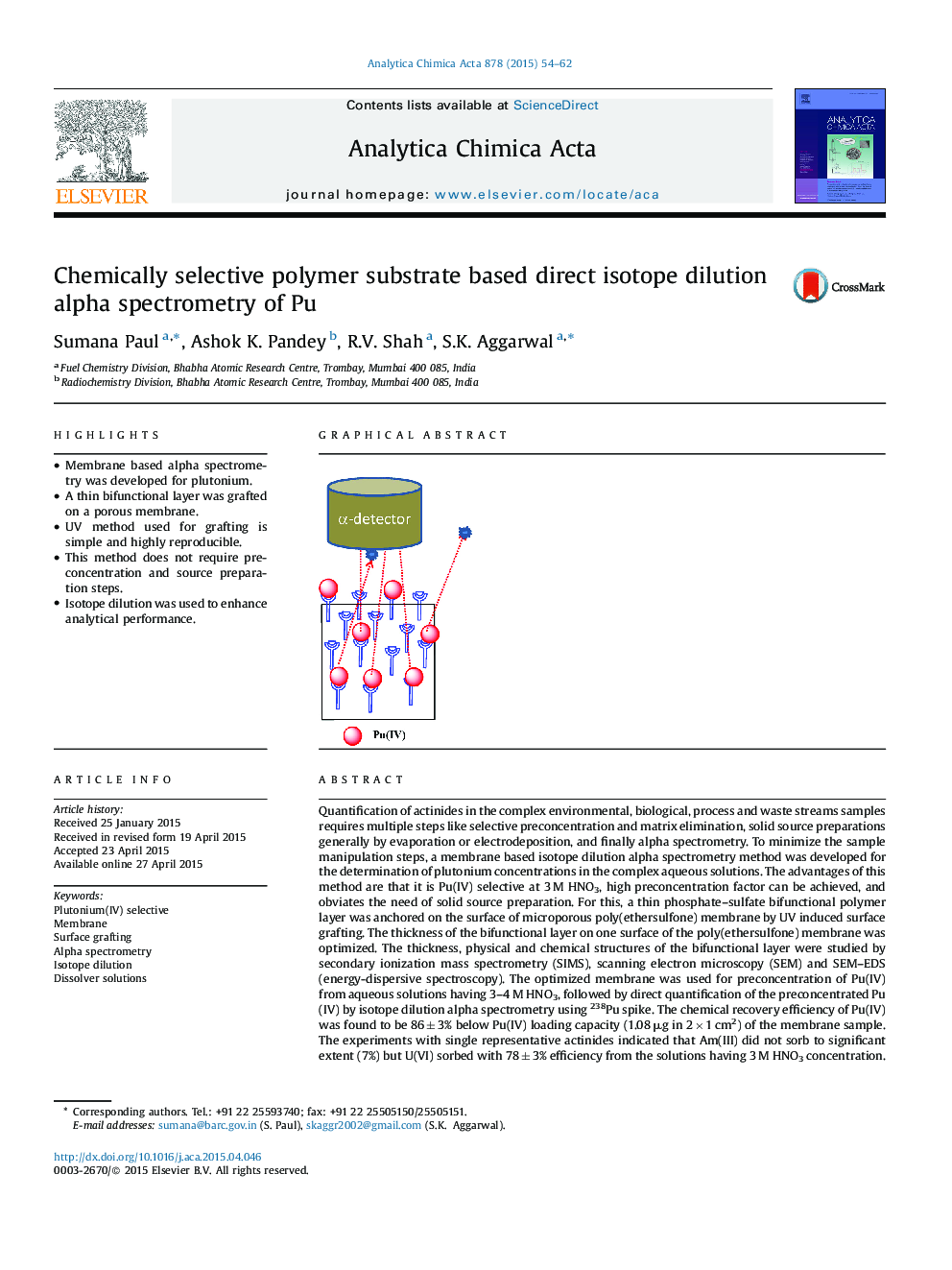 Chemically selective polymer substrate based direct isotope dilution alpha spectrometry of Pu