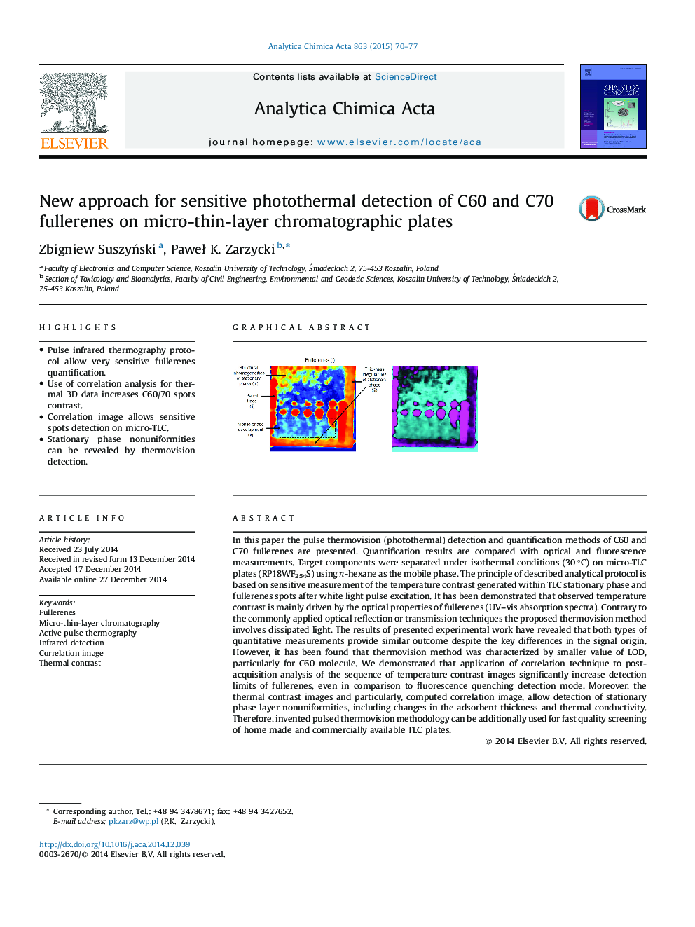 New approach for sensitive photothermal detection of C60 and C70 fullerenes on micro-thin-layer chromatographic plates