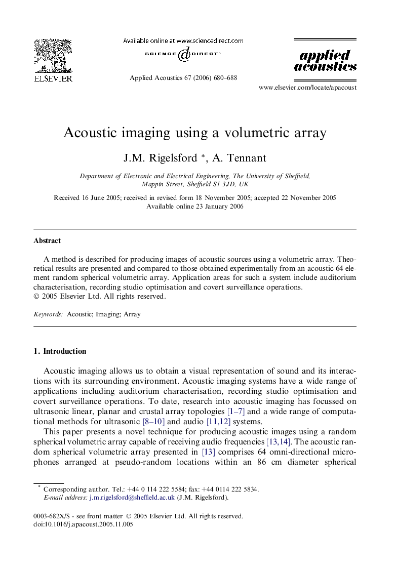 Acoustic imaging using a volumetric array