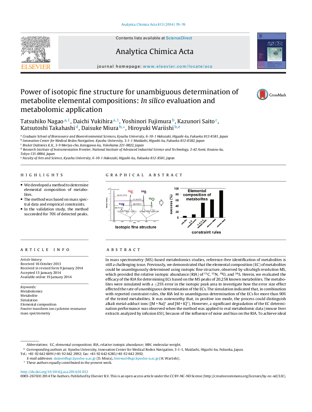 قدرت ساختار خوب ایزوتوپ برای تعیین یکنواختی ترکیبات اصلی متابولیت: در ارزیابی سیلیکا و کاربرد متابولومیک 