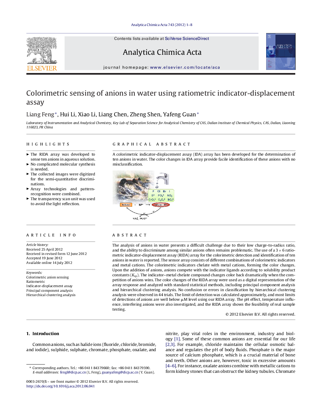 Colorimetric sensing of anions in water using ratiometric indicator-displacement assay