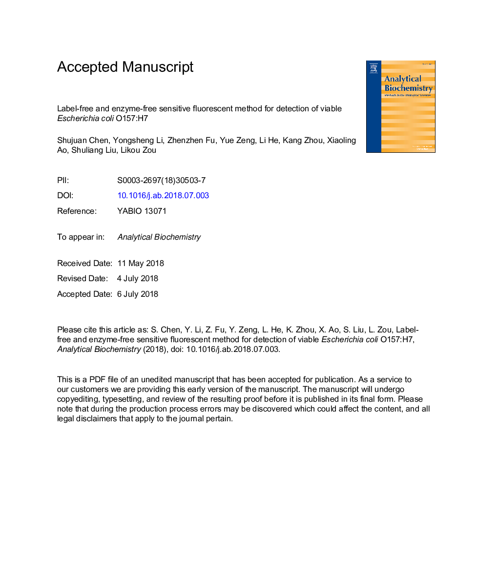 Label-free and enzyme-free sensitive fluorescent method for detection of viable Escherichia coli O157:H7