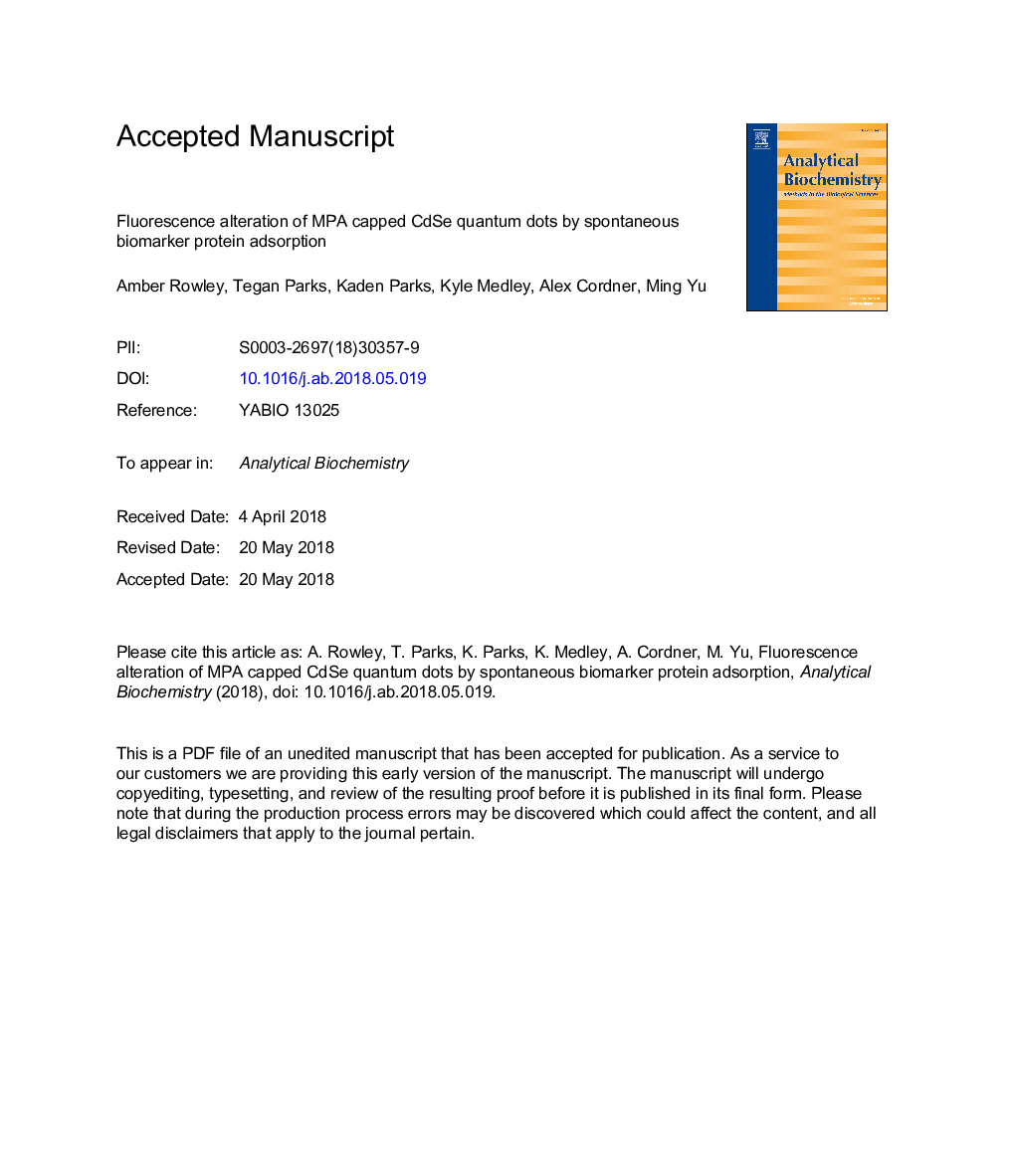 Fluorescence alteration of MPA capped CdSe quantum dots by spontaneous biomarker protein adsorption