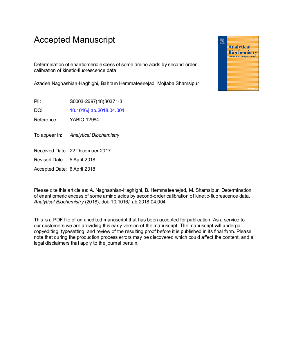 Determination of enantiomeric excess of some amino acids by second-order calibration of kinetic-fluorescence data