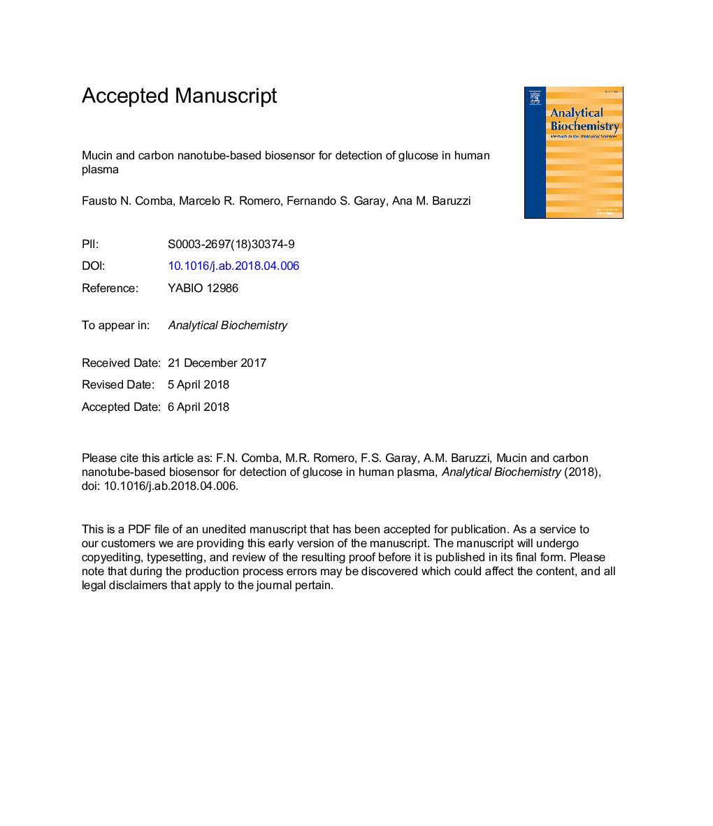 Mucin and carbon nanotube-based biosensor for detection of glucose in human plasma