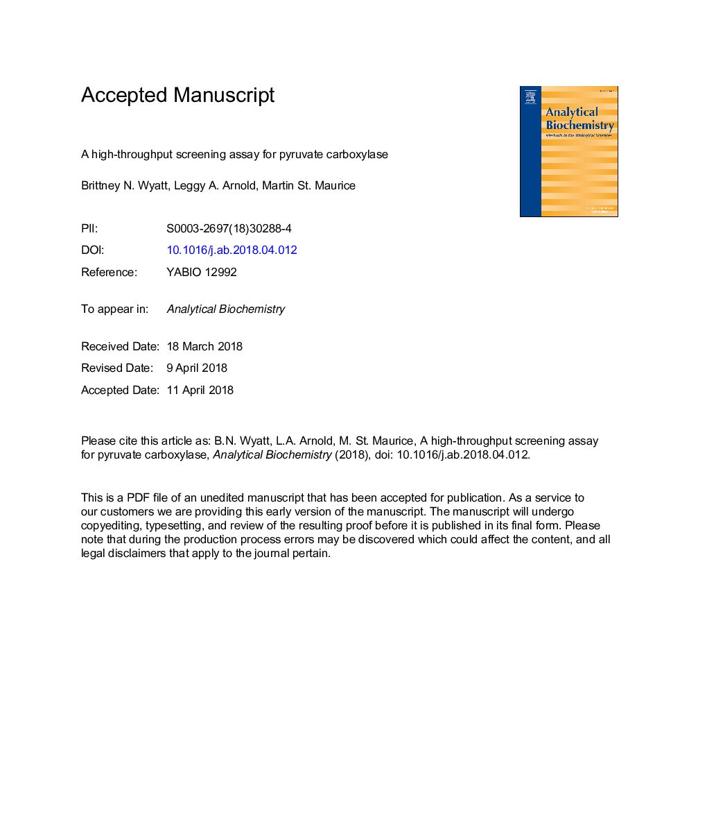 A high-throughput screening assay for pyruvate carboxylase