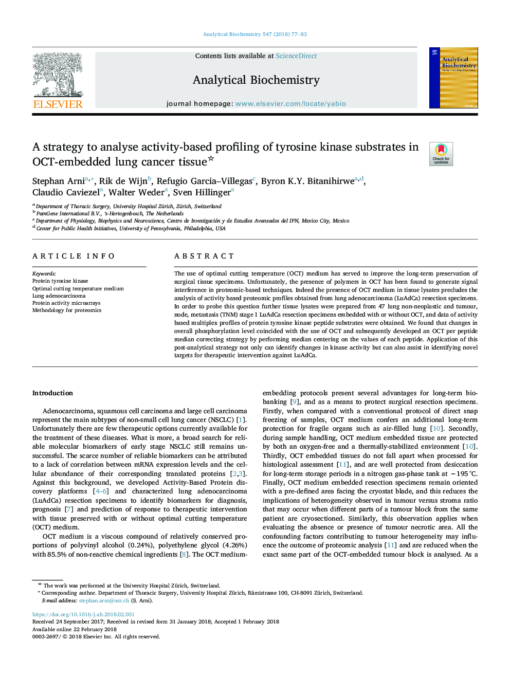 A strategy to analyse activity-based profiling of tyrosine kinase substrates in OCT-embedded lung cancer tissue