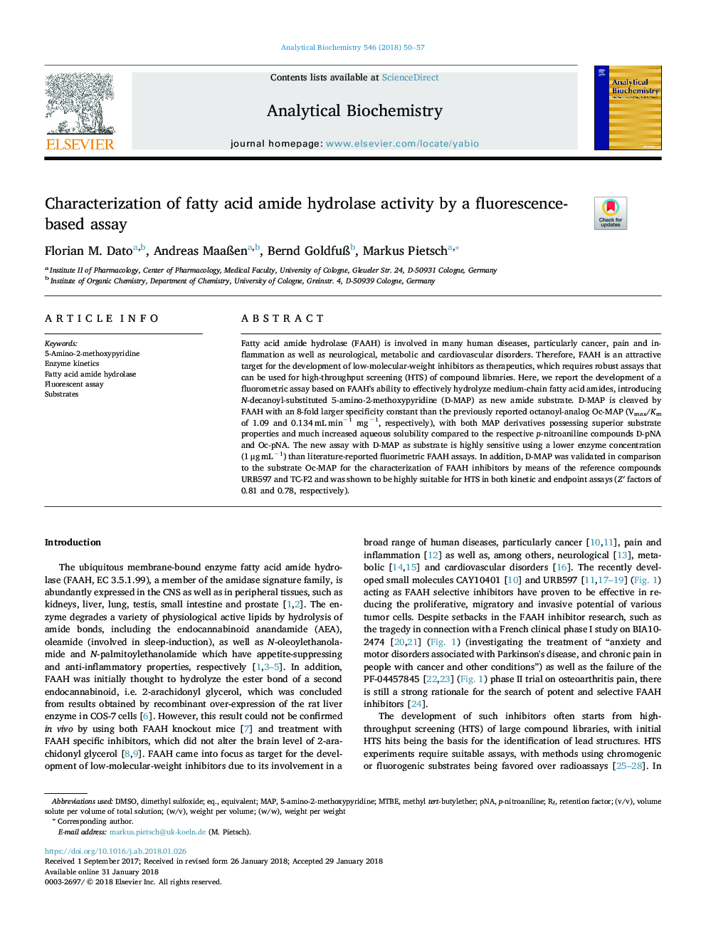 Characterization of fatty acid amide hydrolase activity by a fluorescence-based assay