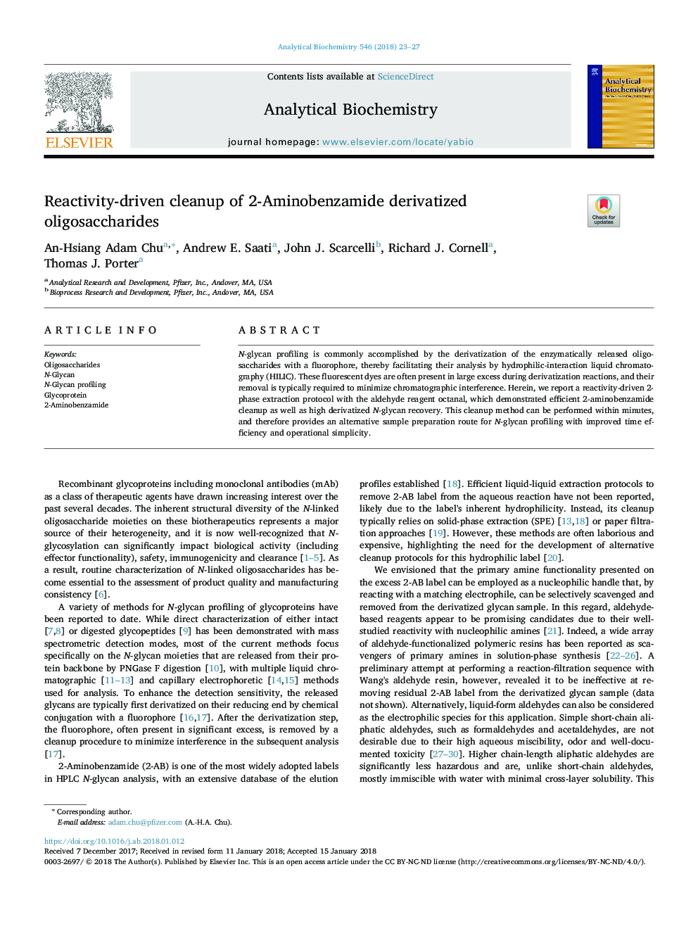 Reactivity-driven cleanup of 2-Aminobenzamide derivatized oligosaccharides